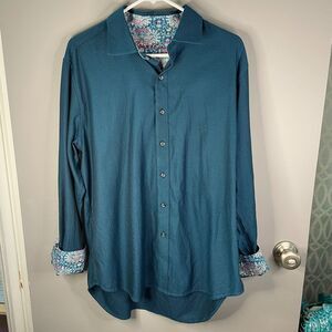 Robert Graham Mens L Classic Fit Geometric Pattern Paisley Cuff Long Sleeve